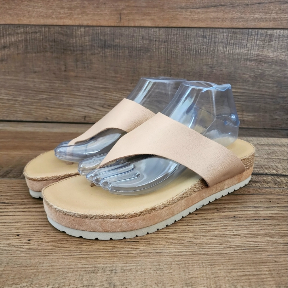 Vince Sandals Womens 9.5 Fatima Tan Espadrilles Woven Platform Flip Flop Leather